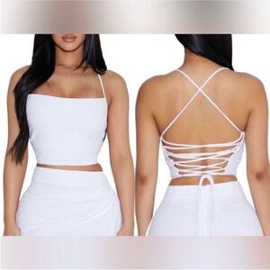 Naked Wardrobe NWT Laced Up Linen Top in White Size L